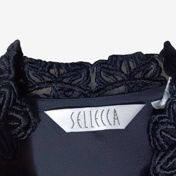 Vintage Black Satin & Lace with white buttons Sellecca brand blouse, size 8 - Picture 5 of 9